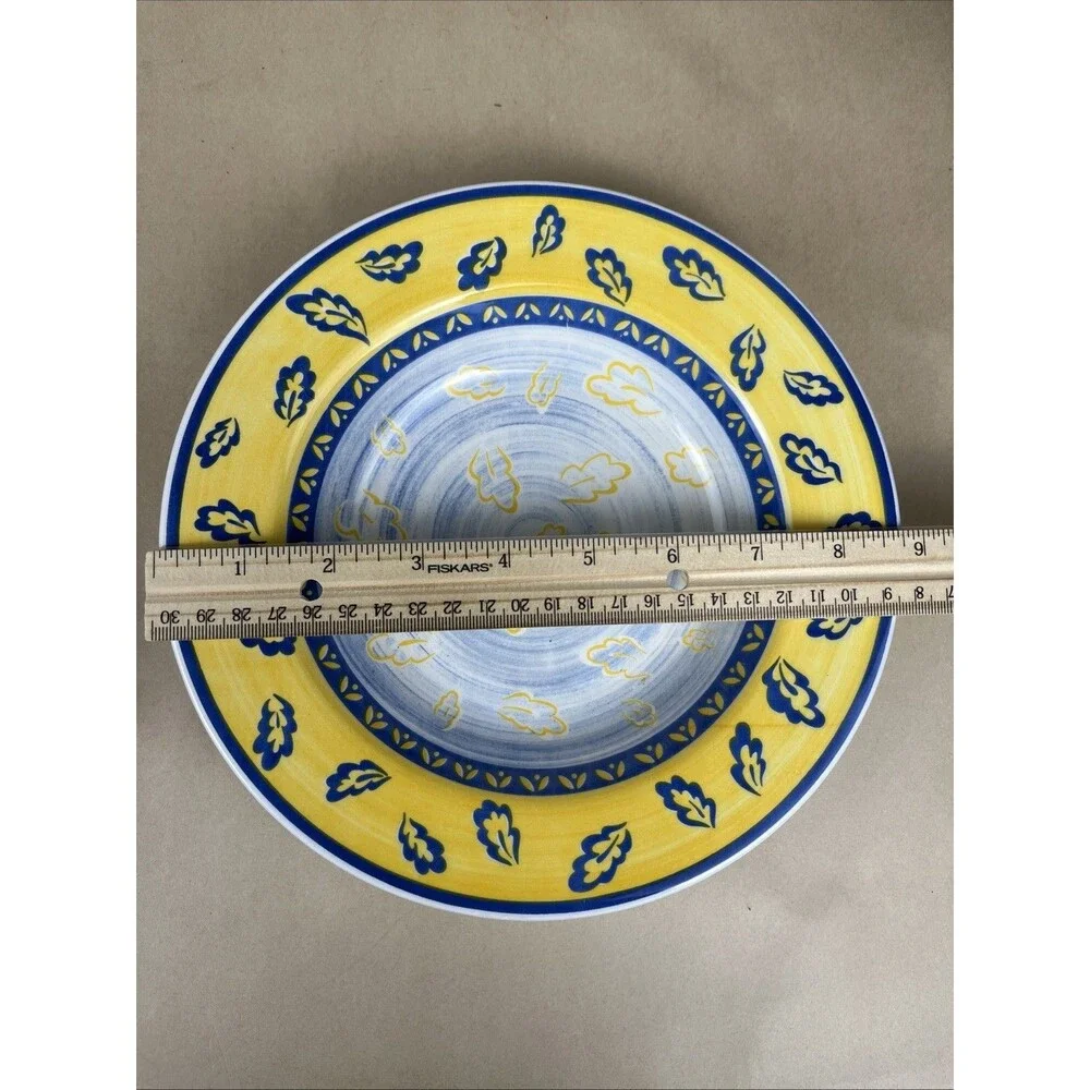 Set Of 4 Quadrifoglio‎ Blue & Yellow Leaf Pattern Bowls 8 3/4” Made in Italy
